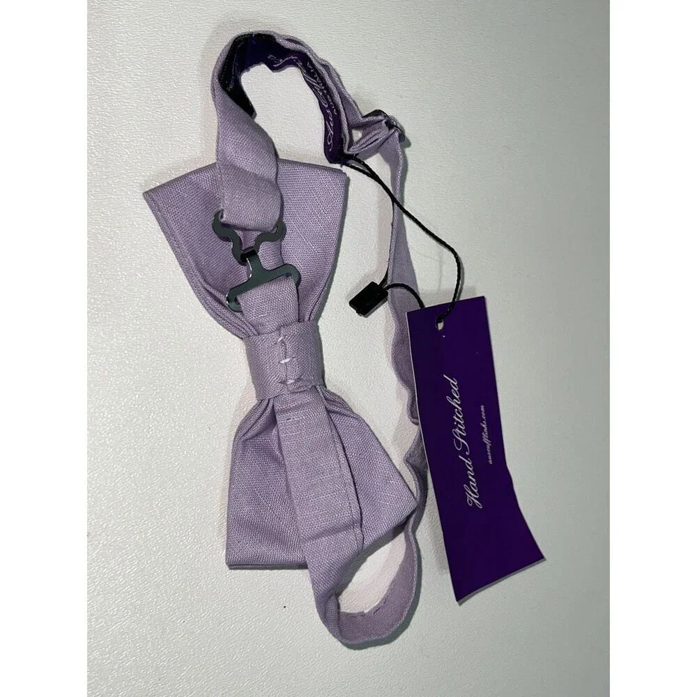 NEW Very Nice AusCufflinks Pre Tied Bow Tie Light Purple Linen & Cotton Blend